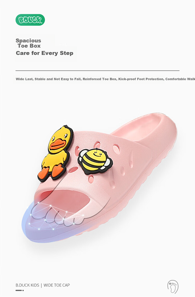 B.Duck Children's Slippers, Boys And Girls Home Sandals, Baby Soft-Soled Casual Shoes, 5951 Pink, Size 30 6