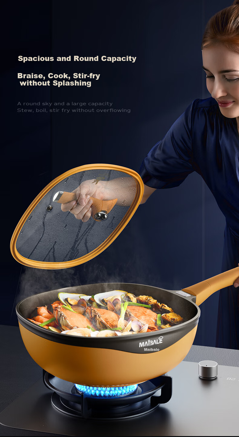 Maibale [Douyin Trend] Titanium-Infused Non-Stick Wok, Versatile Frying Pan for Home Cooking, Durable 32cm 14
