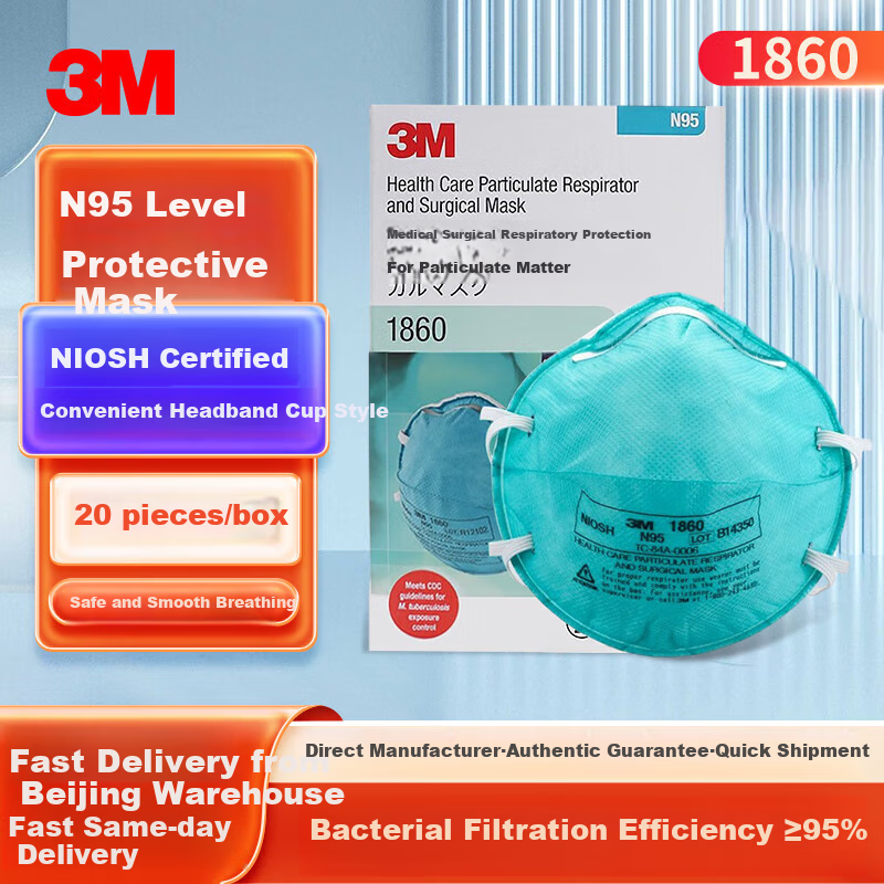 1860 N95 Protective Face Mask, Anti-Splash, Anti-Smog, Anti-Dust PM2.5, Anti-Droplet, 20 Pieces/Box