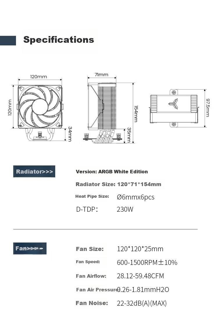 JONSBO CR-1000MAX V2 ARGB Edition White Model, CPU Air Cooler (6 Nickel-Plated Heat Pipes, Motherboard ARGB Sync, PWM Fan, Multi-Platform, Thermal Paste Included) 12