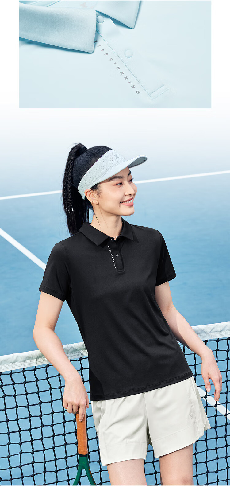 XTEP Women's Quick-Dry Short Sleeve Polo Shirt Summer Training Badminton Yoga Sports Top with Set-In Shoulder and Turn-Down Collar 8