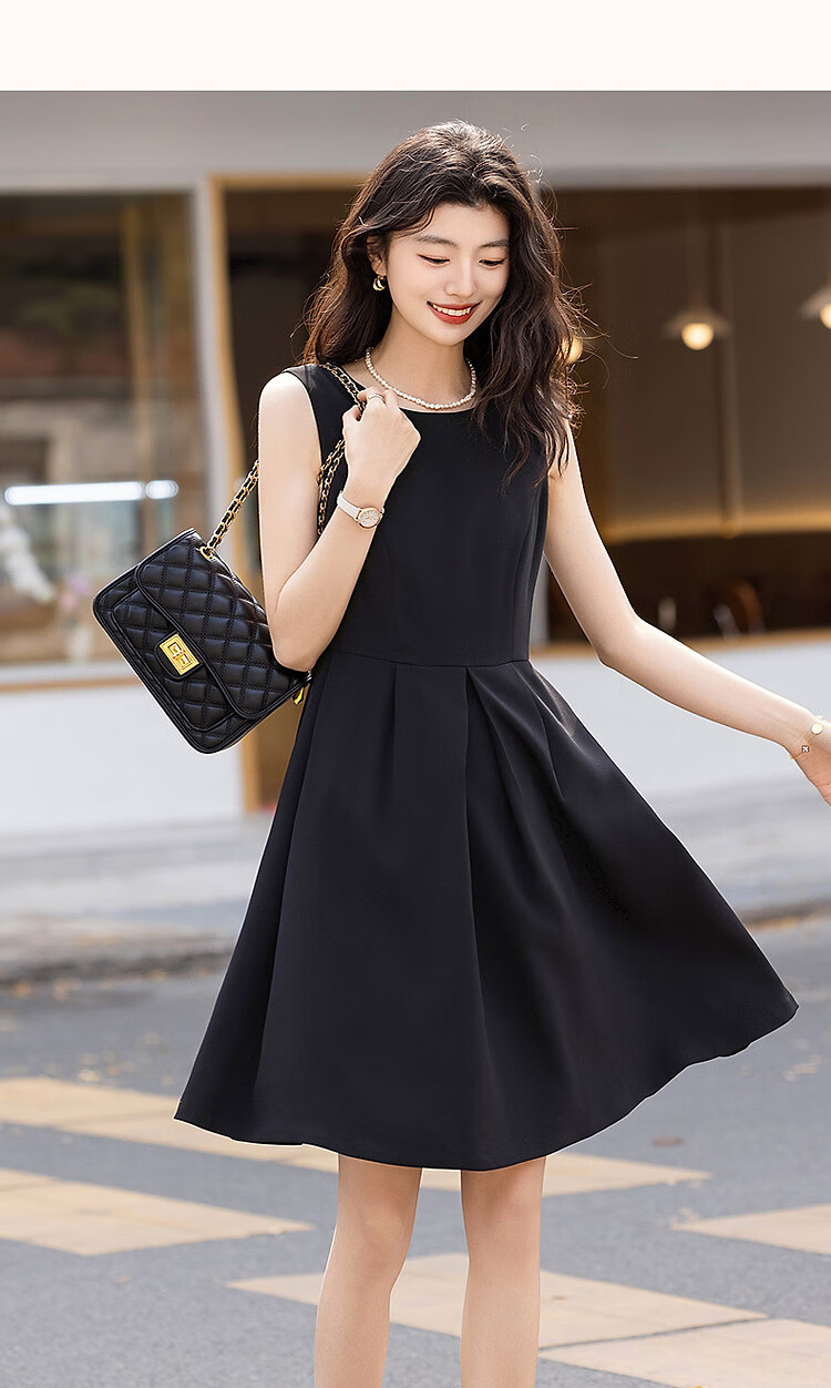 Dme [Urban Design Style] Summer Textured Linen Round Neck Waist-Cinching A-Line Pleated Women's Dress 19