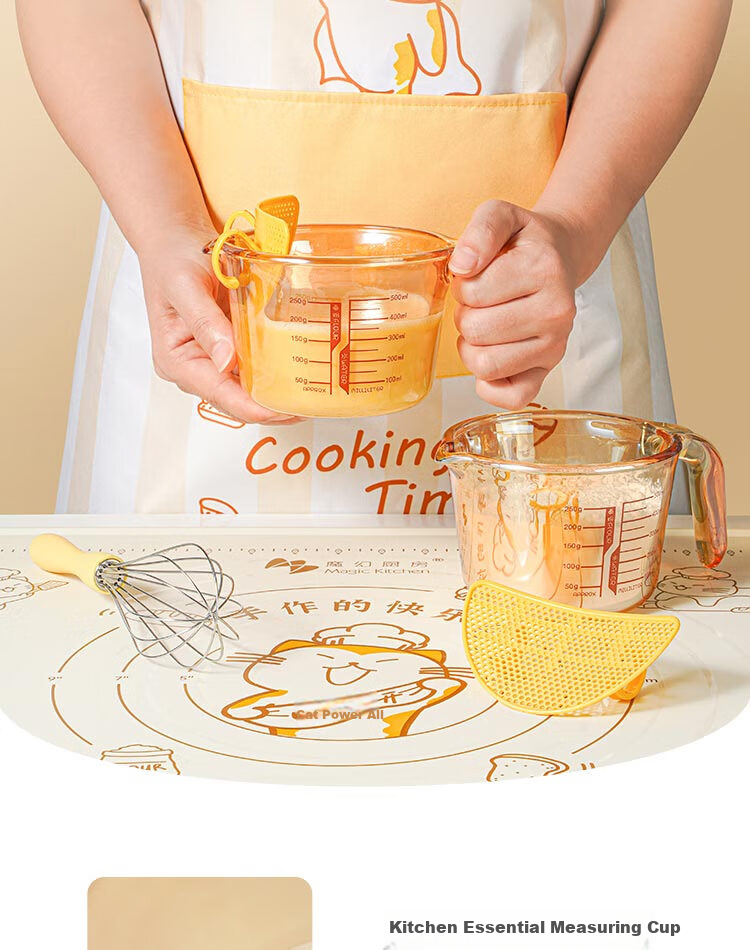 Mohuanchufang Glass Measuring Cup with Scale, Heat-Resistant Rice Washing Tool, Food-Grade Baking Filter, Egg Liquid Container, Home Breakfast Milk Cup 2