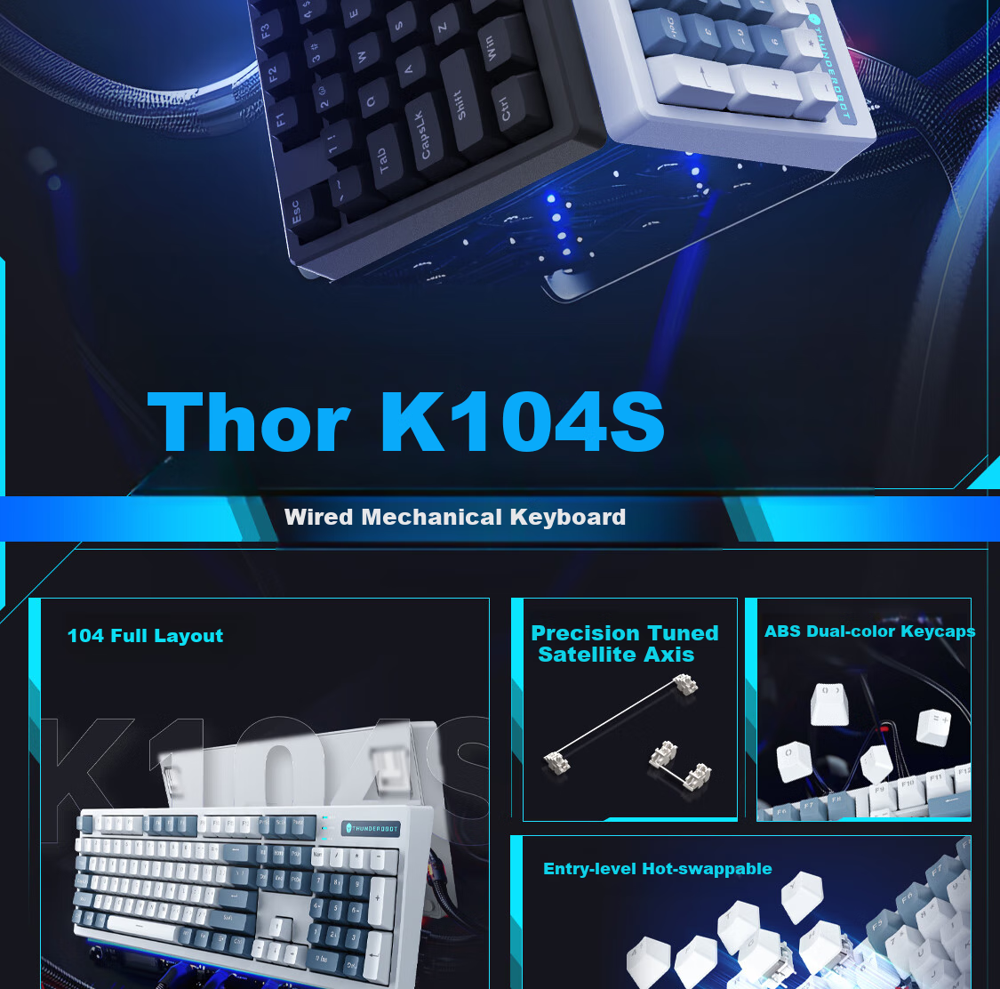 ThundeRobot K104S Wired Mechanical Keyboard with Backlight for Home, Computer Gaming, Laptop, Office Use, Full Anti-Ghosting, No Fear of Backlash, for Honor of Kings And CS2, Black, Red Switches, 104 Keys 2
