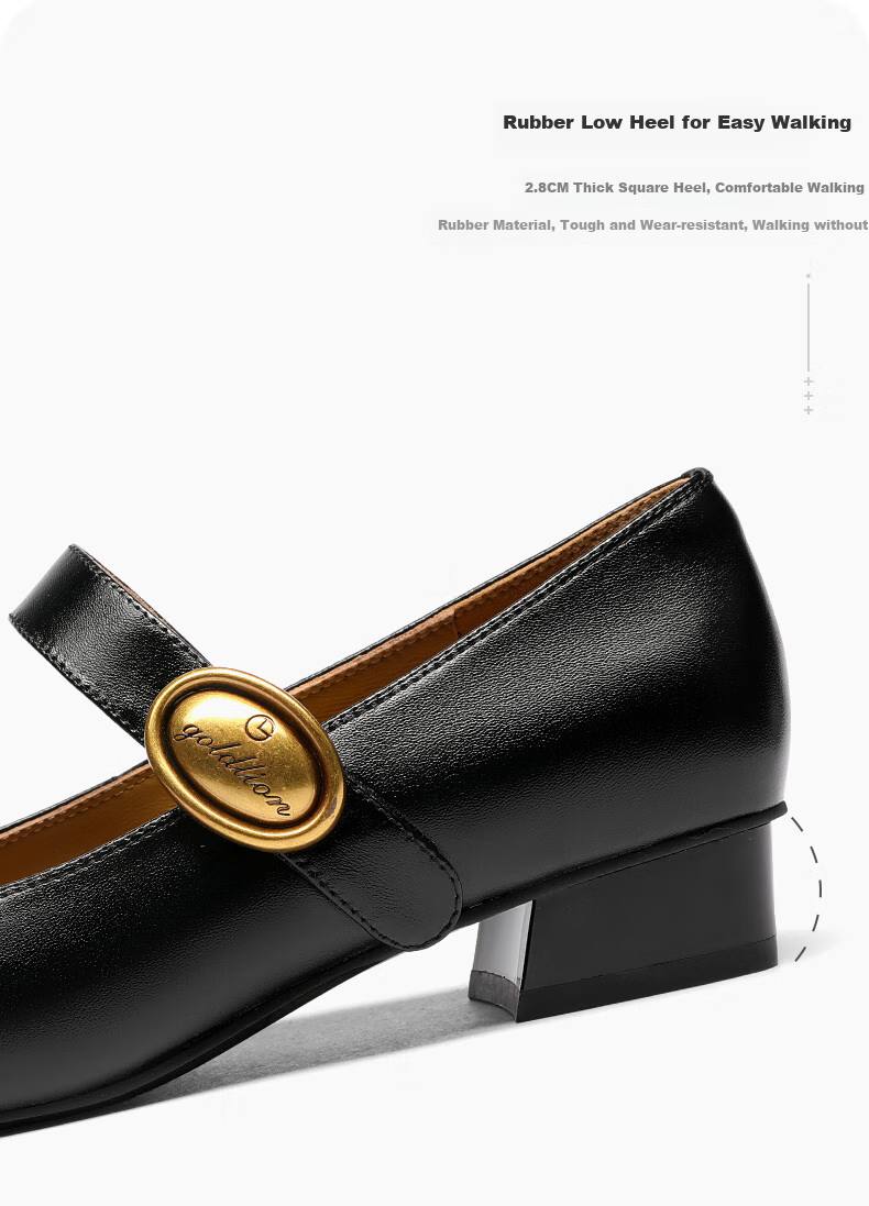 Goldlion Women's Shoes, Chunky Heel Mary Jane Shoes, French Elegant Lambskin Shallow Mouth Pumps for Women G686510095 Apricot Color Size 37 6