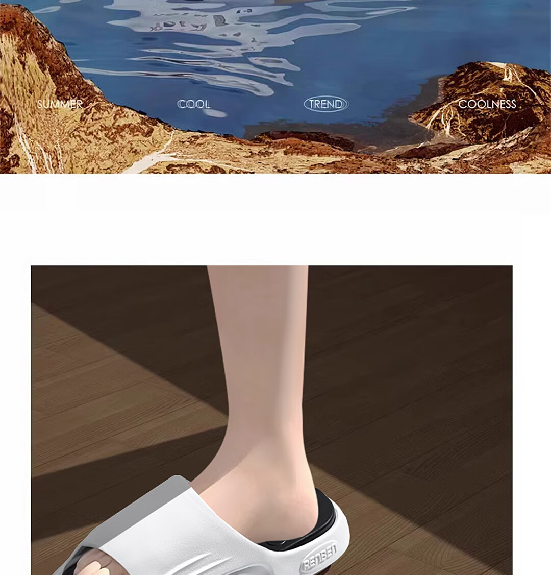 RENBEN Slippers for Men And Women, Thick-Soled Home Bathroom Shower Sports Outdoor Sandals, Model 20007, Black And White, Size 44-45 5