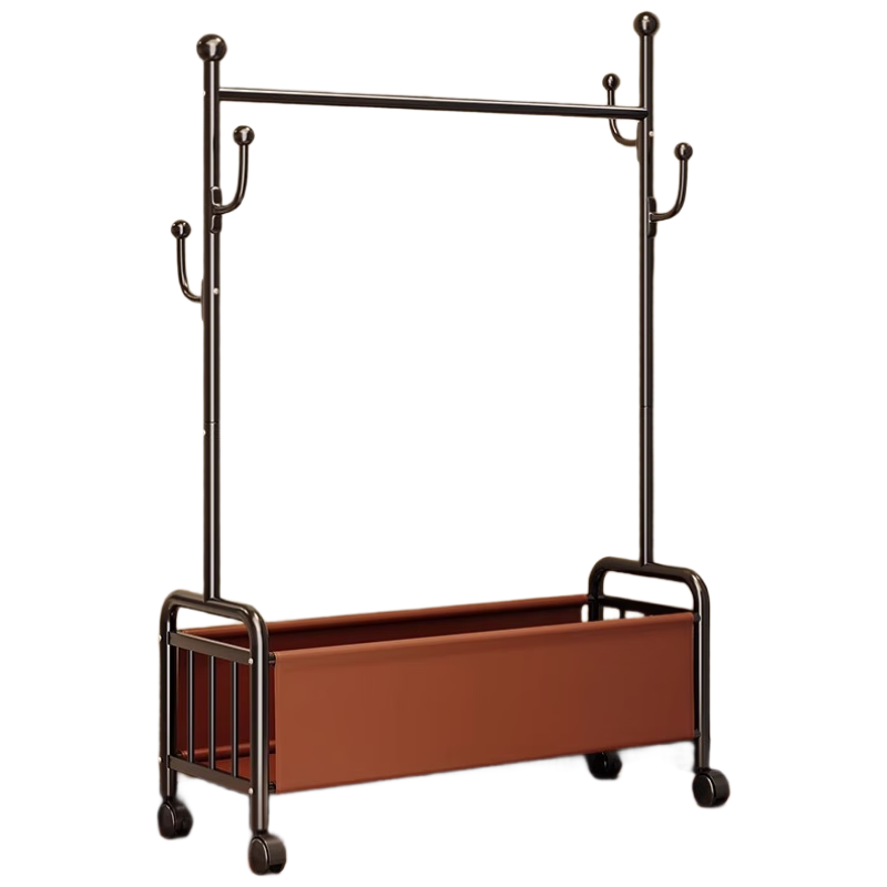 Yimo Coat Rack, Floor-Standing Movable, for Home Living Room, Bedroom Storage And Drying Rack, Black Light Brown Leather, 80CM