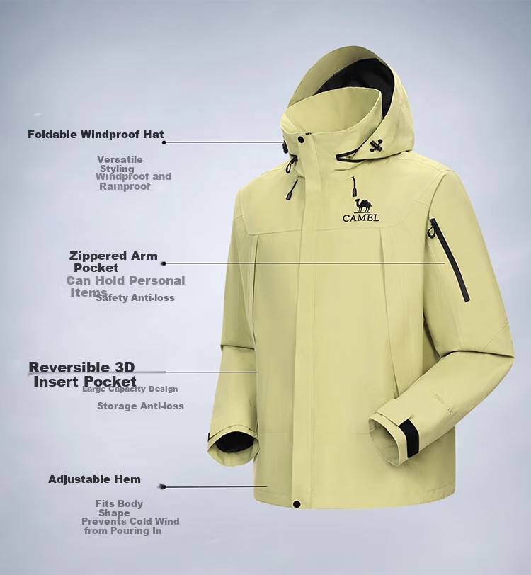 CAMEL Women's Single-Layer Hard Shell Jacket, Waterproof And Windproof Casual Coat for Men And Women, A35BA46074, XXL 4