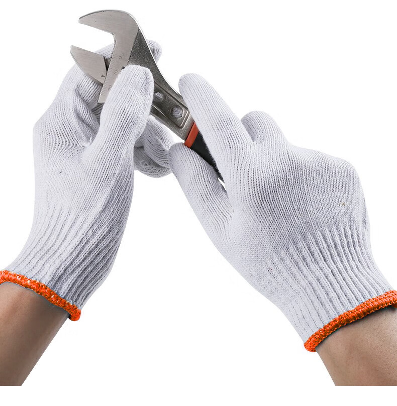 Qianjiadi Work Gloves Durable Thickened White Cotton Yarn Labor Gloves Orange Edge Anti-Slip Cotton Gloves 12 Pairs Bestseller 7