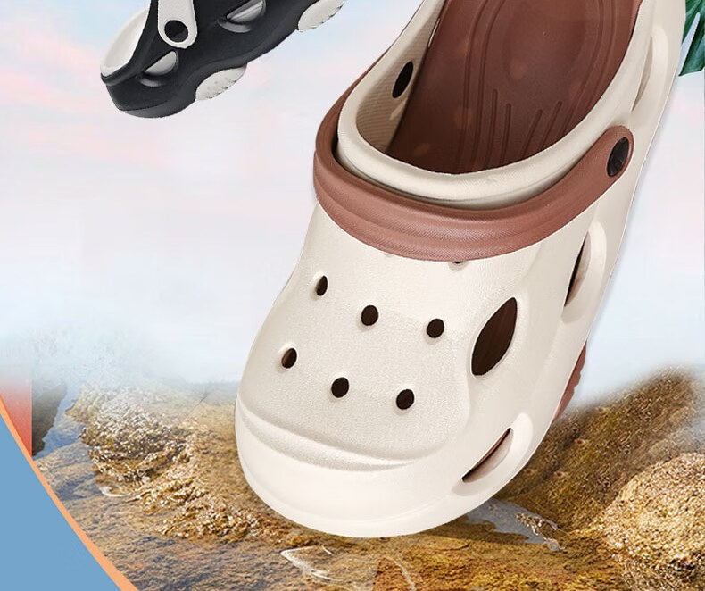 Huameijianbu Men's Outdoor Quiet Thick-Soled Non-Slip Beach Sandals with Perforated Design, HM2426 White And Black, Size 40-41 2