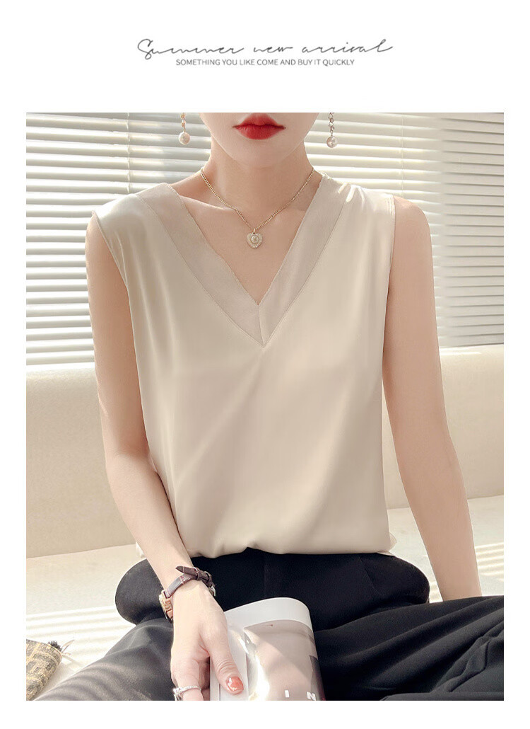 GUJIN V-Neck Premium Ice Silk Camisole Women's Innerwear Blazer Base Layer Vest Imitation Silk Satin Elegant Loose Fit Top 6