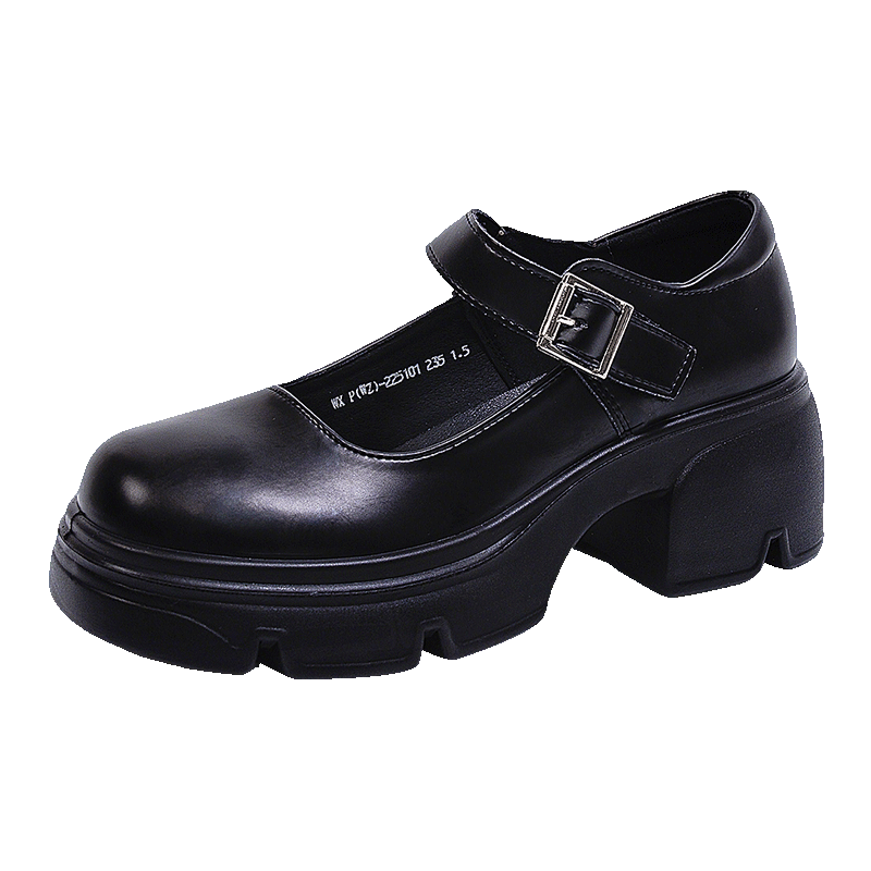 Huili Official Women's Mary Jane Shoes, Women's 2026 Summer Shoes, Solid Color Retro Leather Shoes for Women, Black, Size 36