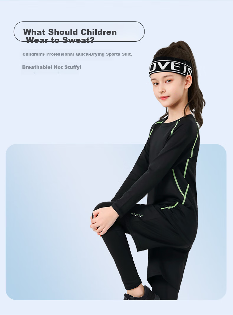 Fandimu Children's Sports Set, Boys And Girls Badminton Basketball Tight-Fitting Base Layer, Breathable High-Elasticity Morning Jogging Training Running Suit 1