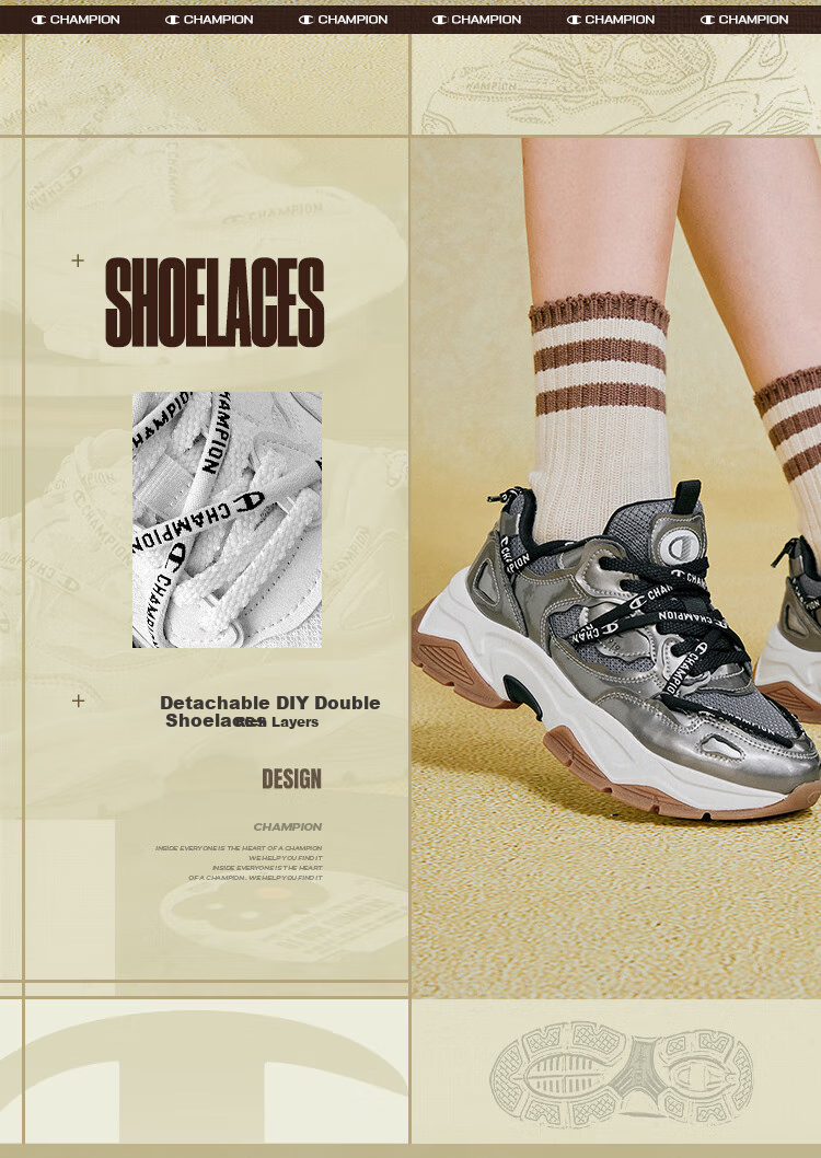 Champion American Dad Shoes for Women And Men, Casual Fashion Korean-Style Thick-Soled Height-Increasing Dad Shoes 24FWC12 Deep Silver 2