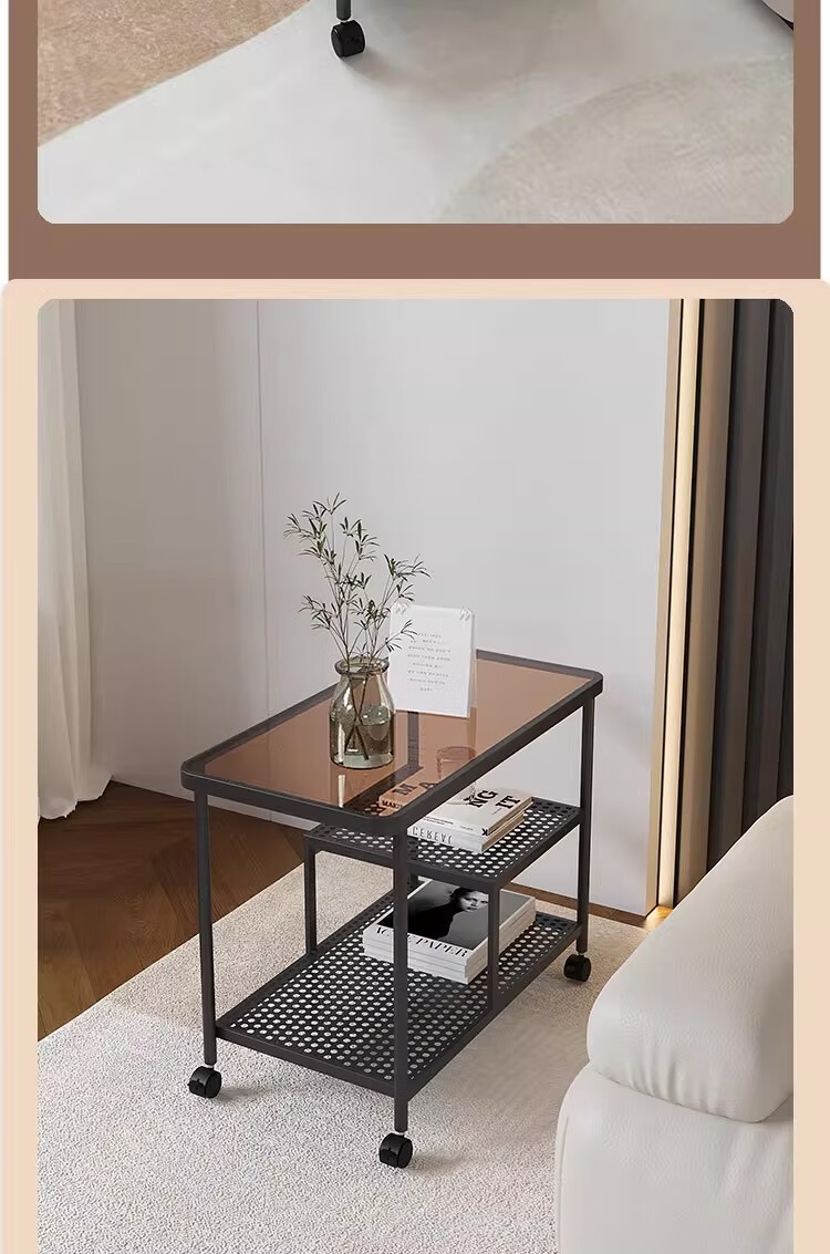 FENJIEXIAN Side Table Tempered Glass Coffee Sofa Side Table Living Room Side Desk Simple Tea Table Bedside Cabinet Mobile Nightstand 13