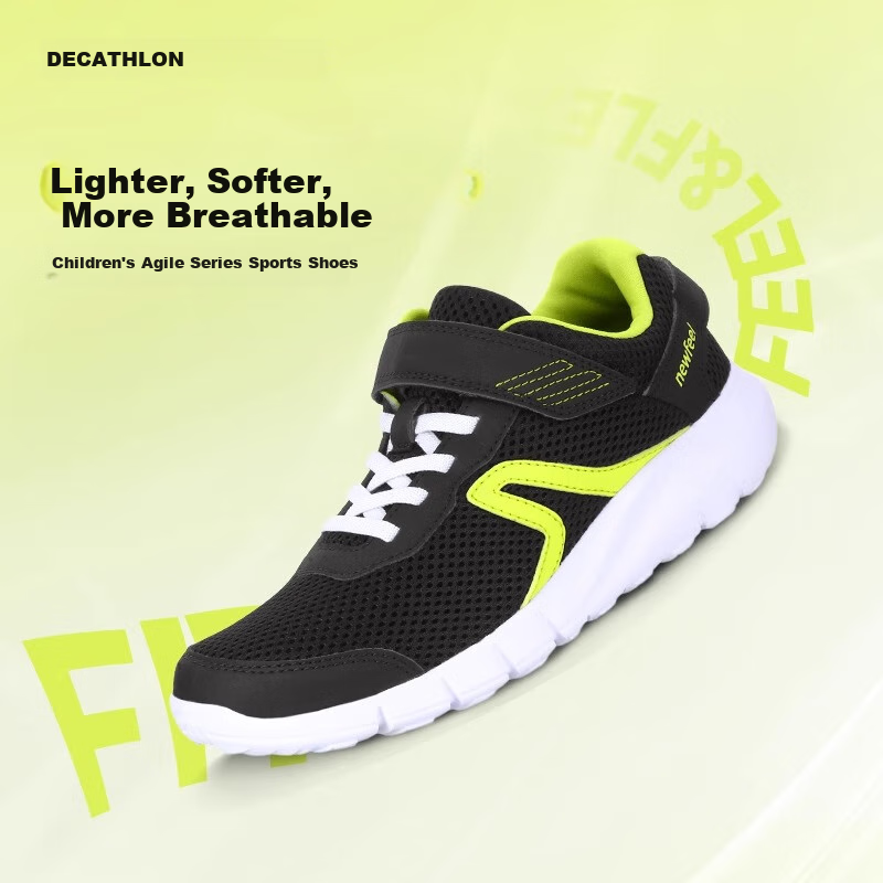 DECATHLON Children's Mesh Comfortable Breathable Campus Casual Sports Track Running Shoes, Charcoal Black - Size 31 - 2179904