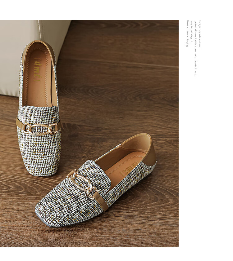 DME Spring Rhinestone Houndstooth Soft Loafers Women's Flat Shoes Deep Mouth Women's Shoes 4