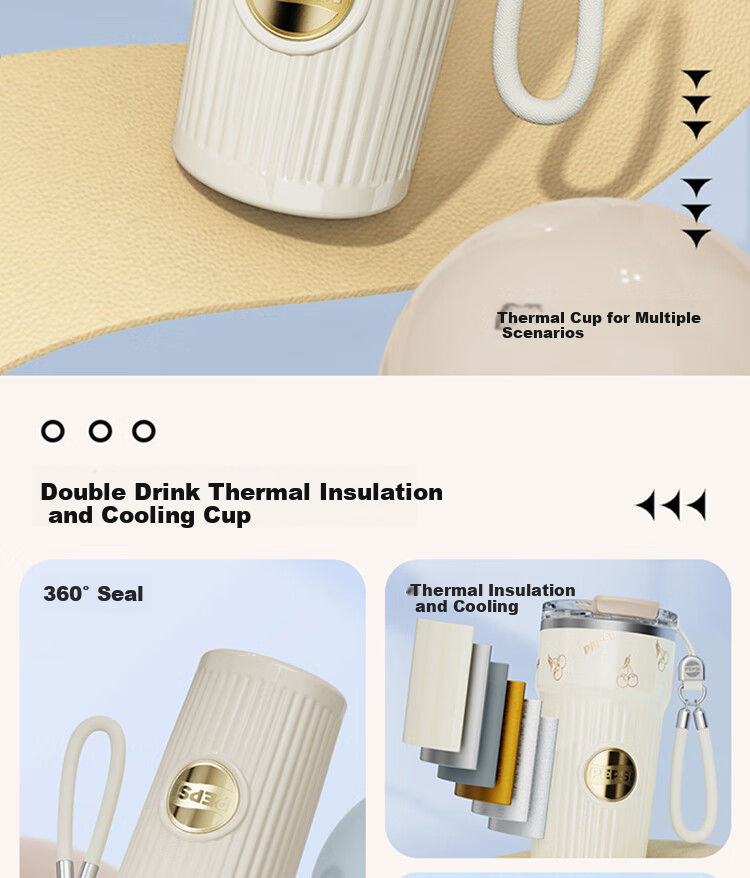 Baishikele Insulated Mug, Pocket Coffee Cup, 316 Stainless Steel Water Bottle, Stylish Straw Cup, 400ML 2
