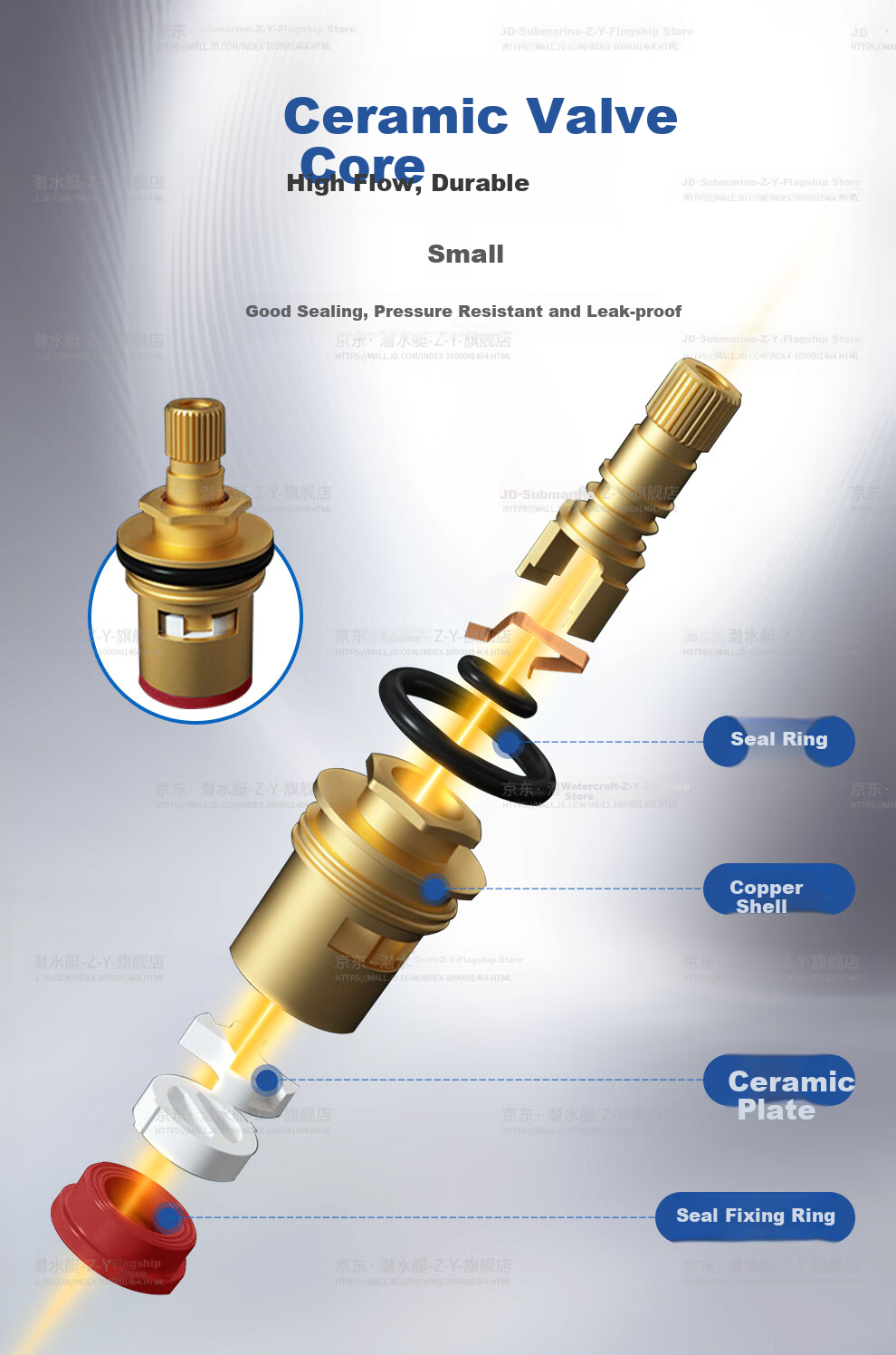 Submarine F418 Piano Key Chrome-Plated Angle Valve, Washing Machine Faucet, Ceramic Valve Core, 1/2 Inch Connector with Water Stop Needle, Spout 5