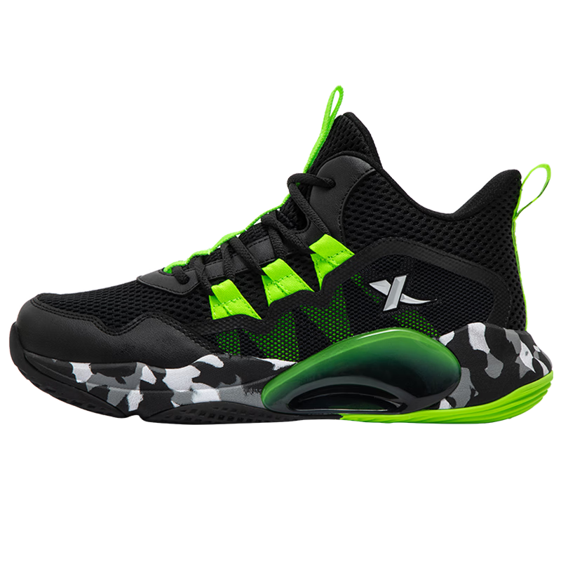 XTEP [Zhanmou] Stable Protection Combat Mesh Shock-Absorbing Lace-Up Breathable Basketball Shoes, Black/fluorescent Electric Green, Size 37