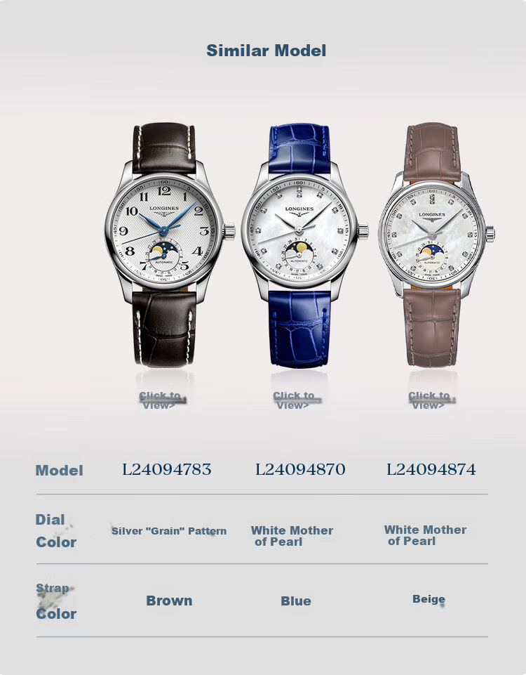LONGINES Swiss Watch, Master Collection Moonphase Wristwatch for Women, Leather Strap Mechanical Watch L24094872 8