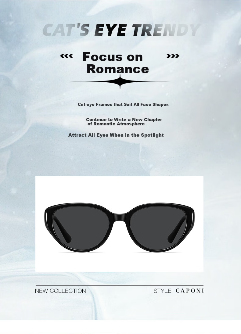 CAPONI Cat Eye Sunglasses for Women, Polarized, Suitable for Nearsighted Drivers, UV Protection, Sun Protection, Small Frame, Retro Style, Slimming And Fashionable 2