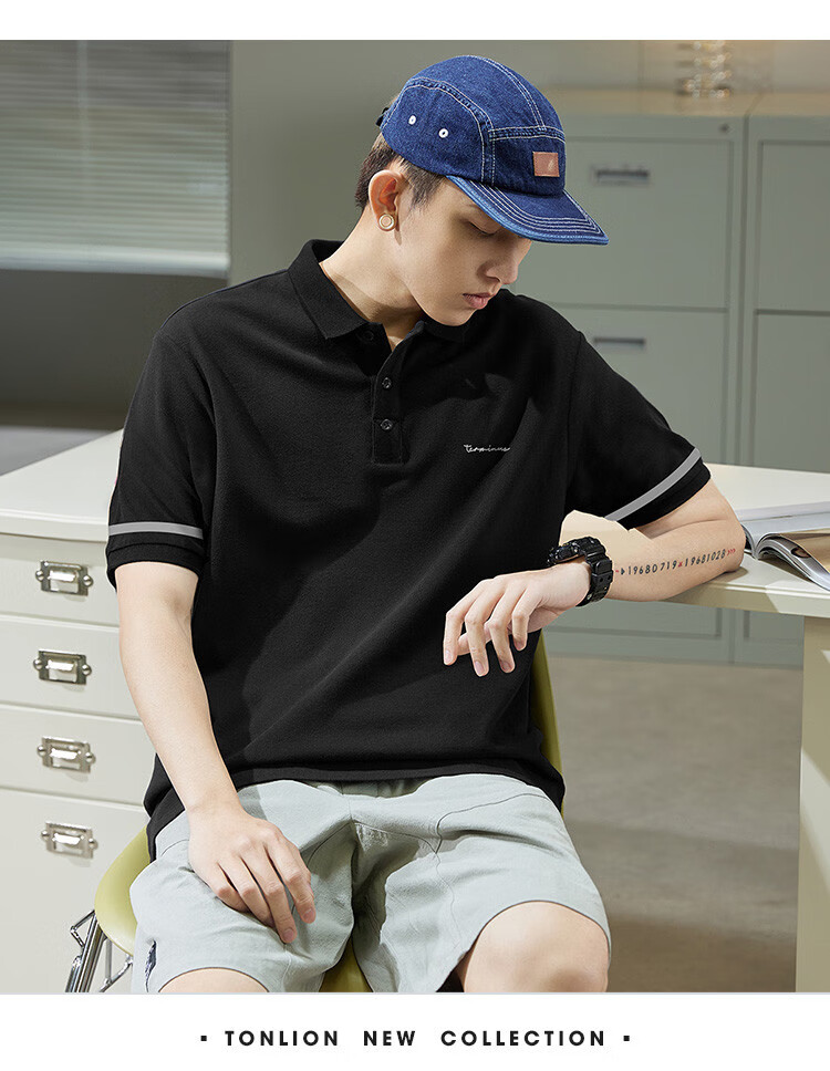 TonLion 2026 Summer New Men's Left Chest Detail Sleeve Panel Short Sleeve Polo Loose Trendy Brand Shirt 12