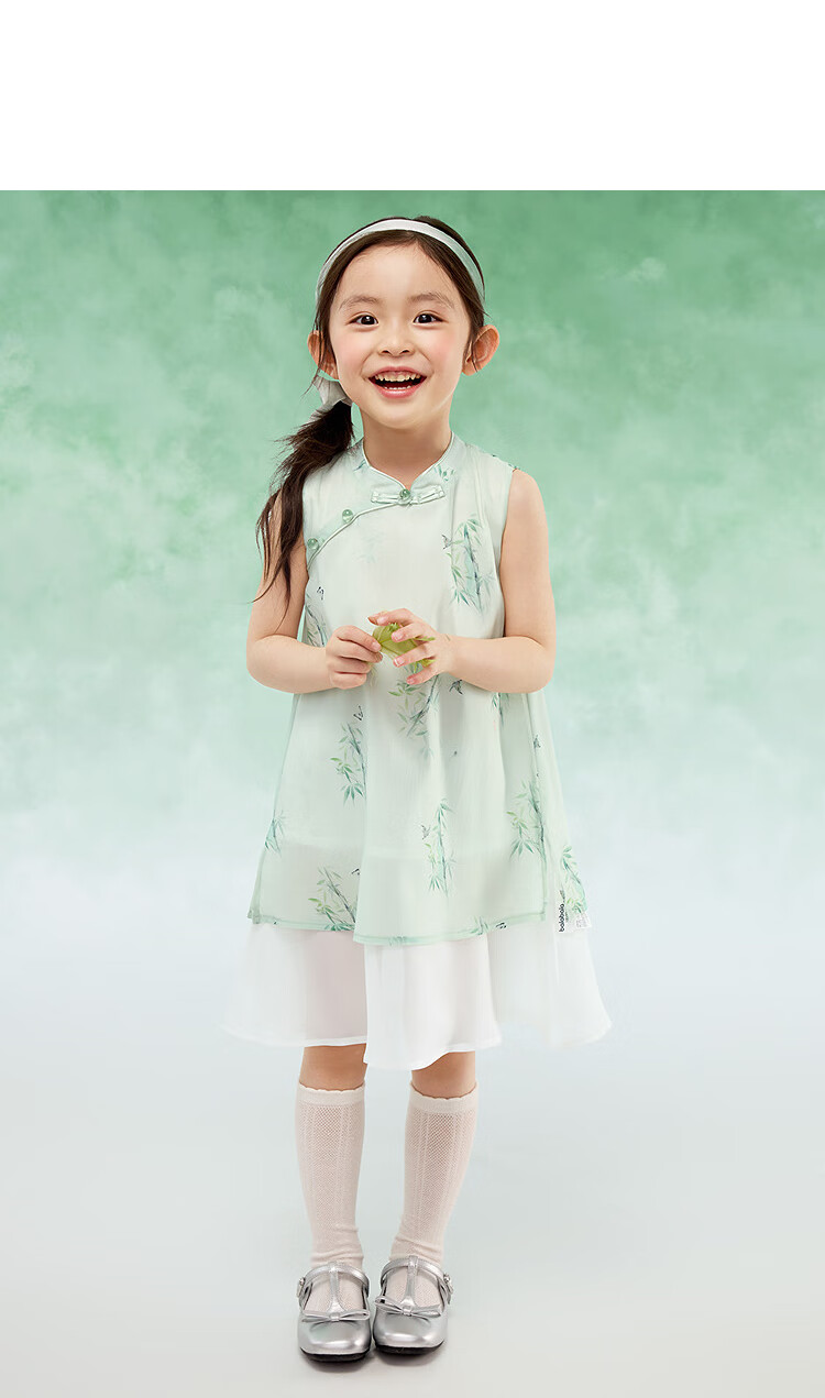 BALABALA Girls' Sleeveless Dress, New Chinese Style Dress, Baby Summer Outfit, Children's National Style Qipao Hanfu 15
