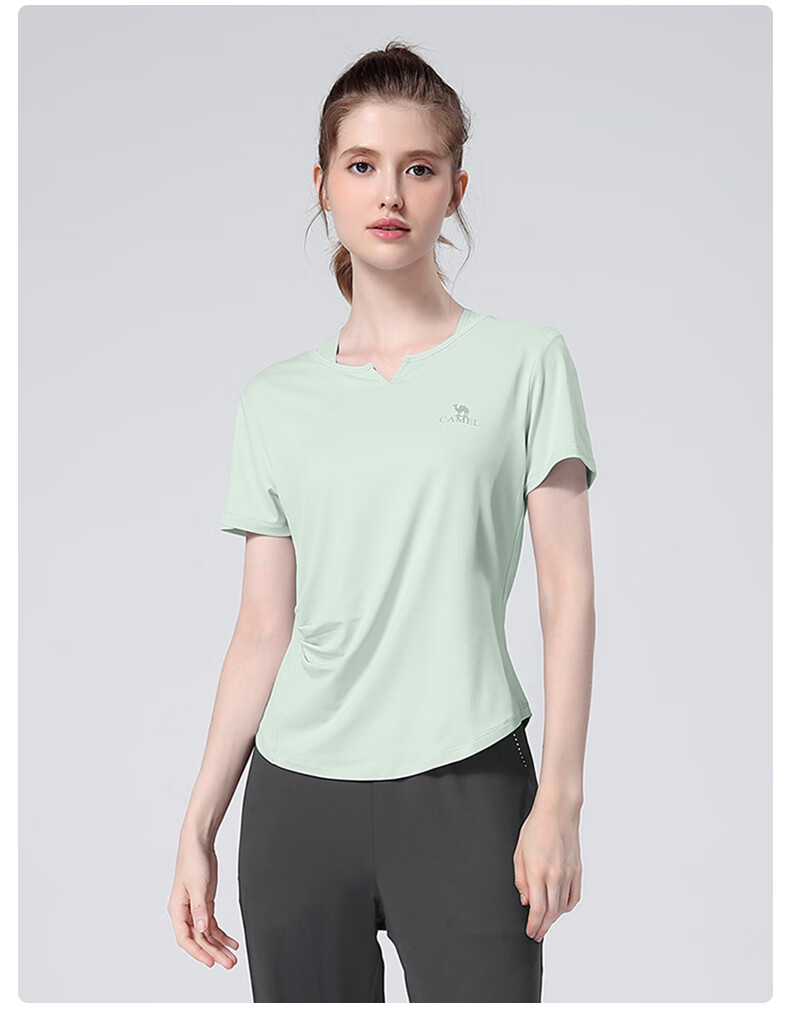 CAMEL Women's Sportswear Set, New Yoga Fitness Pilates Elastic Short-Sleeve Top And Long Pants, Anti-Exposure Two-Piece Athletic Outfit 37