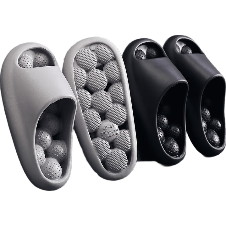 GUOLUOFEI Bathroom Leak-Proof Slippers, Summer Indoor Shower Non-Slip Squishy Hollow Massage Slippers, Black, Size 40-41