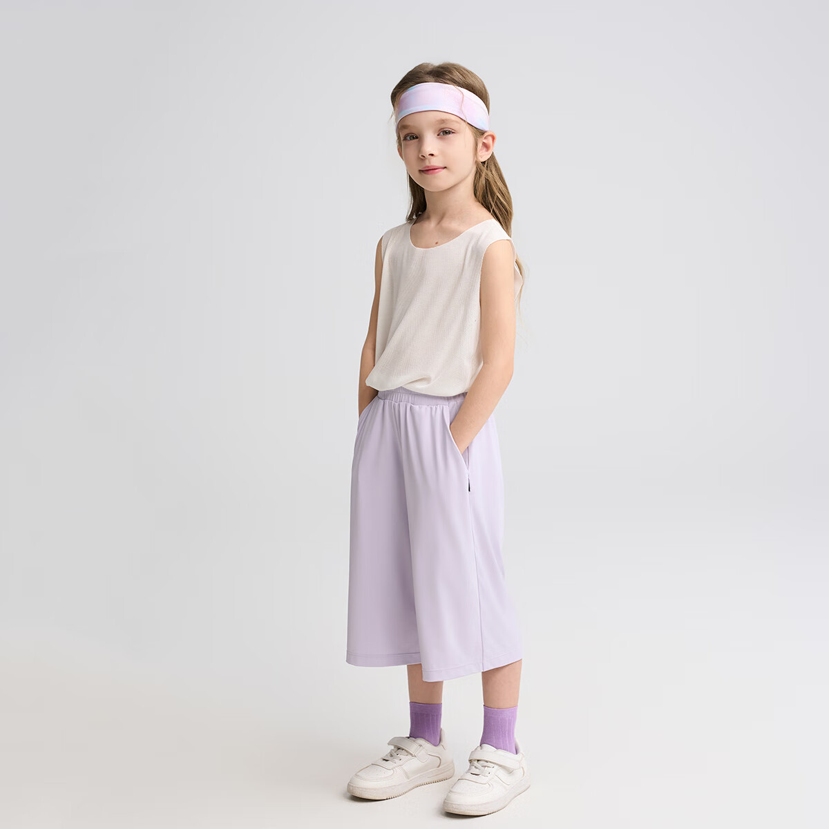 Aimer Kids Cool Sun Protection Class A High-Elastic Sports Pants for Boys And Girls, Wide-Leg Trousers - Qibin Kuaijizhi Purple 140