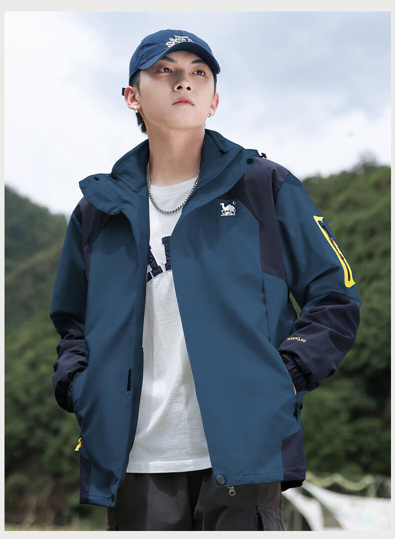 EASTERN CAMEL Couple's Three-In Outdoor Jacket for Men And Women with Detachable Windproof Layer, Black Three-In 3XL 16
