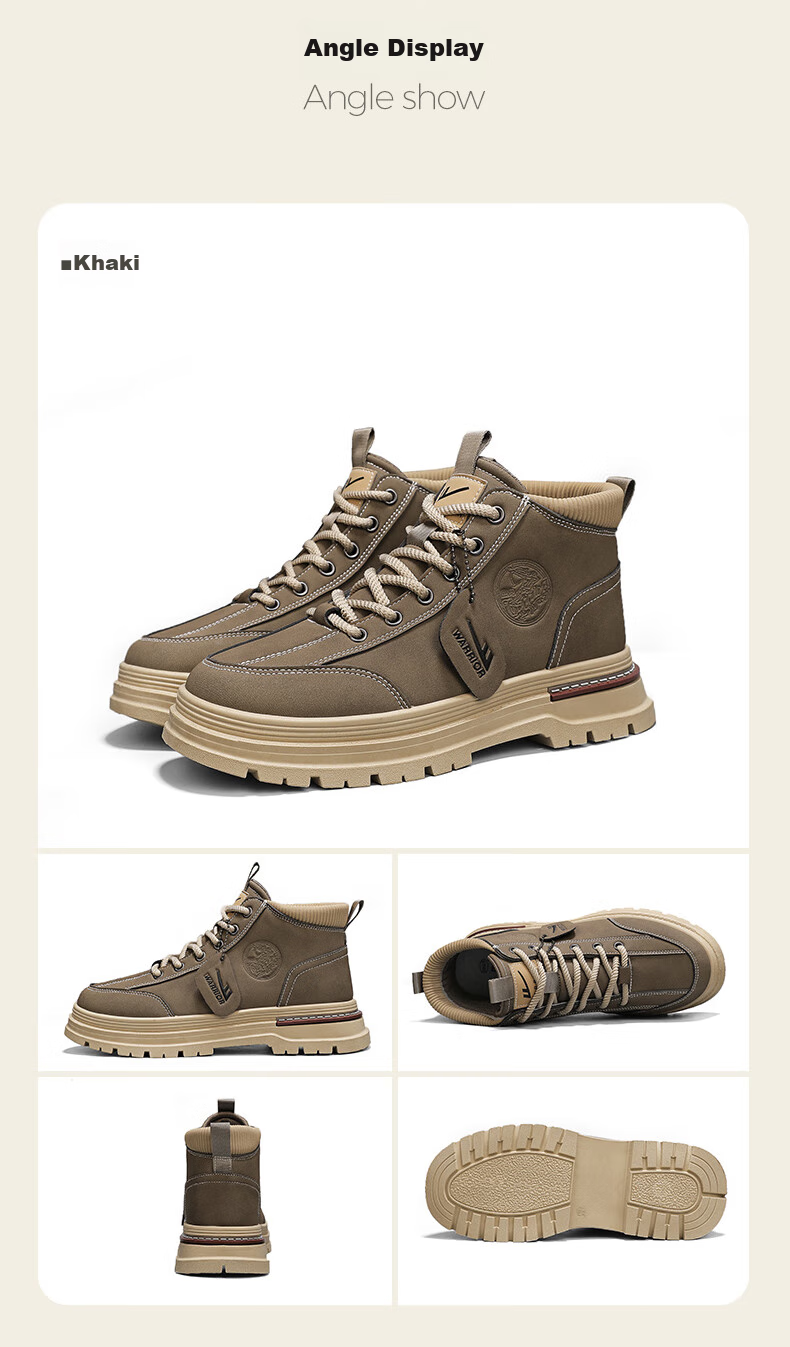 Huili Men's New Martin Boots, High-Top Retro Casual Shoes, Versatile Work Boots, Brown, Size 39 16