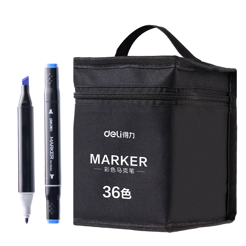 Deli [Back to School Stationery] 36-Color Dual-Tip Quick-Drying Alcohol Markers, Black Cloth Bag Packaging, Student Watercolor Pens, Art Colored Pencils, Drawing Hand-Drawn Tree Graffiti Birthday Gift, Aesthetic Educatio