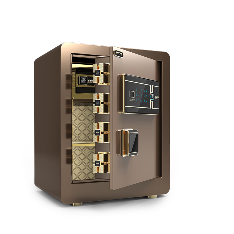 DAYI Fingerprint and Password Small Safe Home Office Financial Steel Anti-theft Safe Box 45cm Coffee Gold Password + Fingerprint