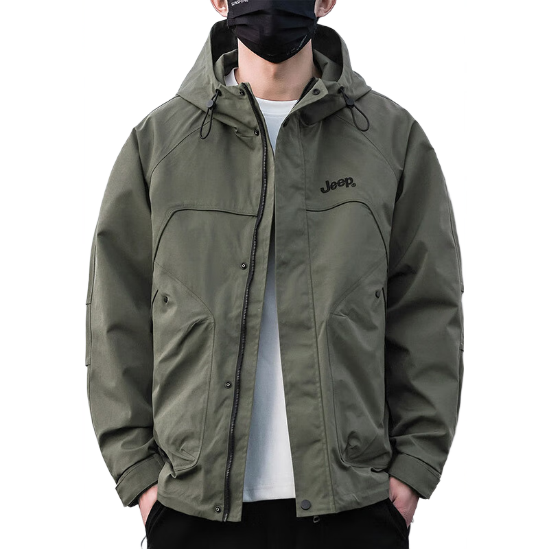 JEEP Men's Autumn Winter Tactical Jacket Loose Fit Trendy Workwear Military Green L