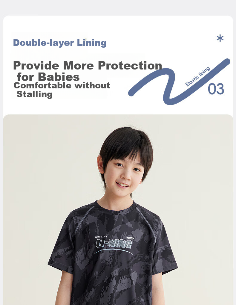 Li-Ning Children's Swimwear, Boys' Swimsuit for Older Kids, Youth Two-Piece Surfing Suit, Swimming Trunks, 8132 Black, Size 160 6
