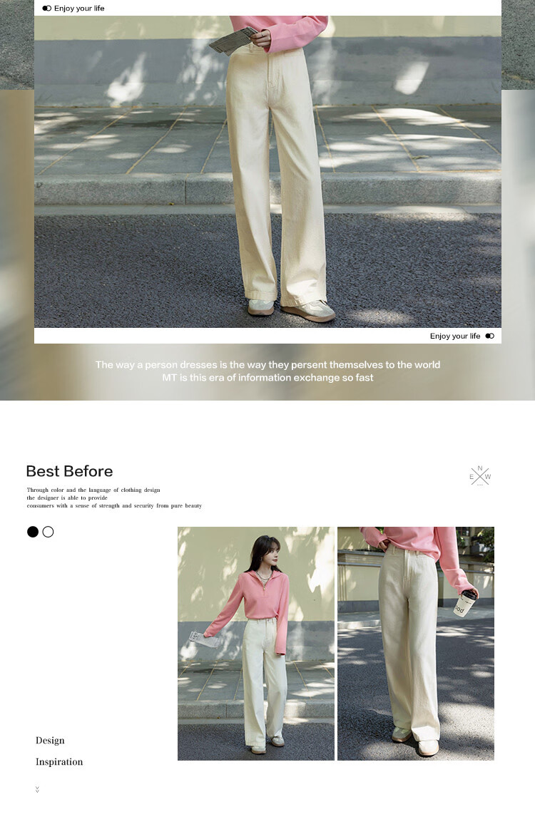 MT [Korean-Japanese Casual Style] Autumn Fashion Simple Solid Color Loose Straight-Leg Denim Jeans 2