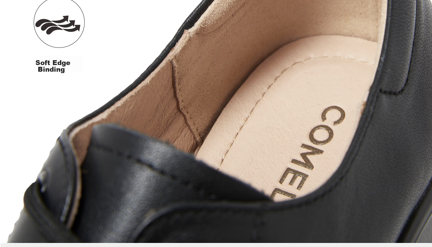 COMELY Thick-Soled Leather Shoes for Women, Spring New Style Cowhide Lace-Up Fashionable Versatile British Deep-Mouth Flats, Black, Size 39 9