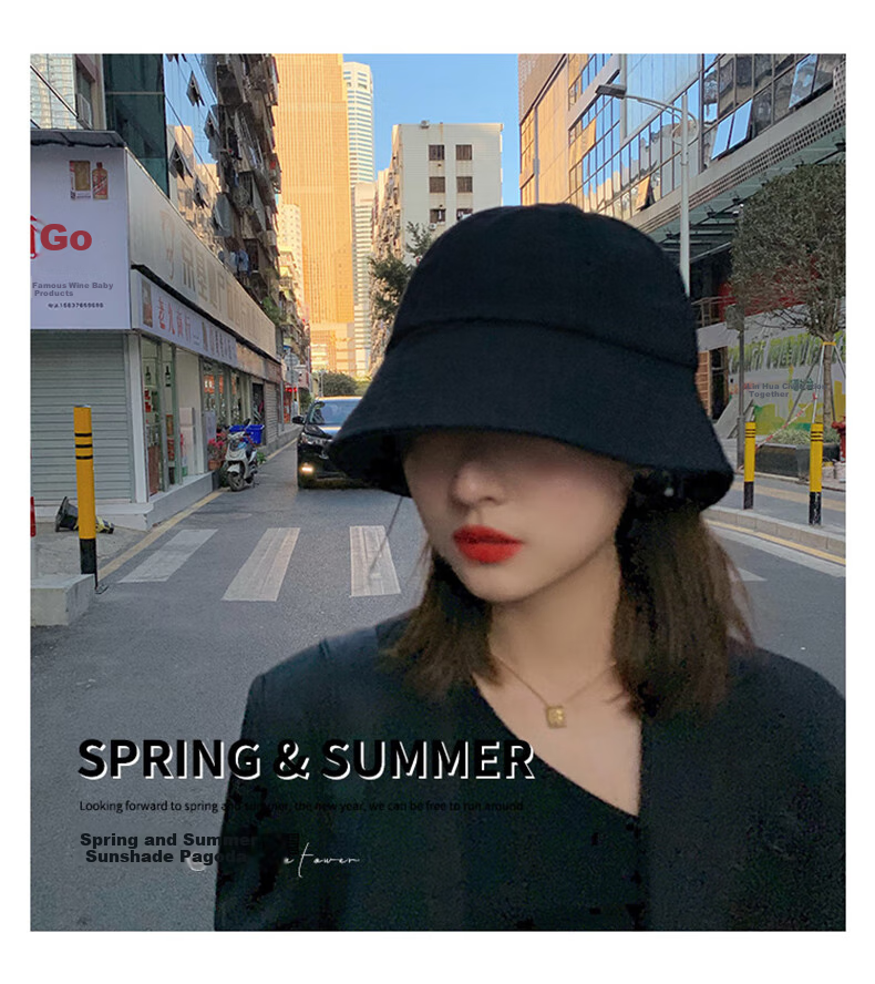 XUEXIMAN Women's Black Straight Bucket Fisherman Hat, Thin Style, Face-Covering, Sun-Protective Hat 1