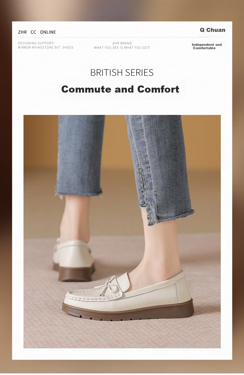 ZHR Women's Loafers, Spring And Autumn Genuine Leather, Two-Way Wear, Flat Single Shoes, Comfortable Commuter Women's Shoes, BT36, Beige, Size 40 1