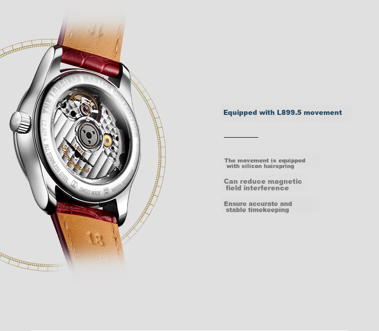 LONGINES Swiss Watch, Master Collection Moonphase Wristwatch for Women, Leather Strap Mechanical Watch L24094872 5