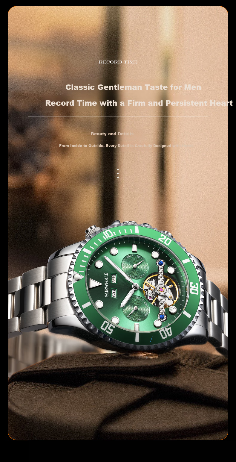 MARK FAIRWHALE Competitive Diving Series Men's Skeleton Mechanical Watch, Automatic Chinese Watch, Qixi Gift for Husband, 6010 2