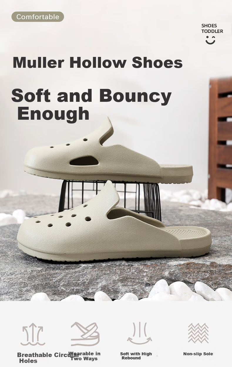 GUOLUOFEI Mule Perforated Shoes for Men And Women, Summer Outdoor Slippers, Non-Slip Waterproof Beach Sandals to Match Skirts, Gray, Size 43-44 1