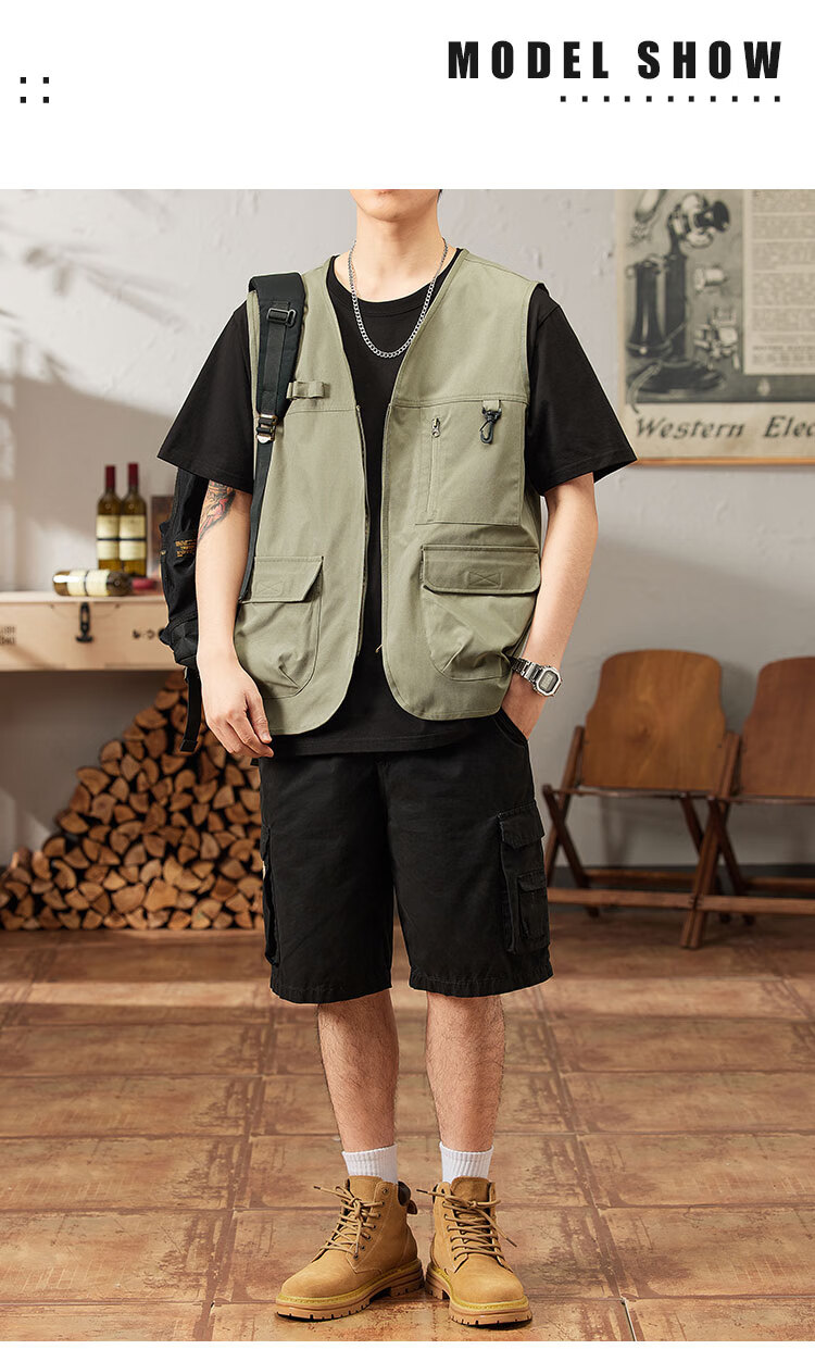 TUCANO Men's Summer Outdoor Workwear Vest Fashionable Sleeveless V-Neck Jacket Military Green 3XL 18