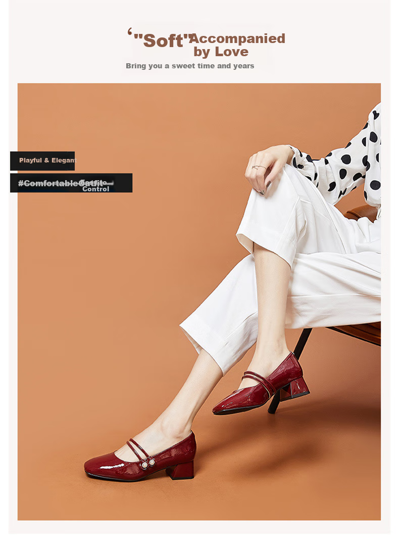 DAPHNE Mary Jane Shoes for Women, Professional Work Leather Shoes, Chunky Heel Square Toe Mid-Heel Pumps, Versatile Comfortable Women's Shoes 4621101013 Black 34 5