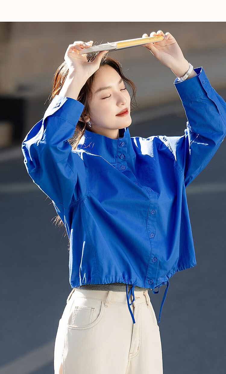 Dme [Yunduo Mian] Spring And Autumn Lightweight Outdoor Zero-Pressure Stand Collar Button-Up Concealing Petite Elegant Short Women's Jacket 4