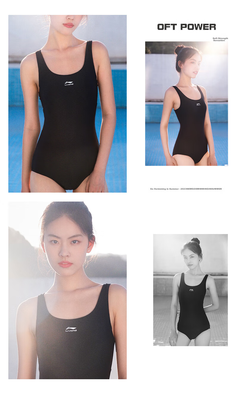 Li-Ning Women's Professional Training One-Piece Triangle Swimsuit, Minimalist Hot Spring Swimwear, 0223 Green XXL 10