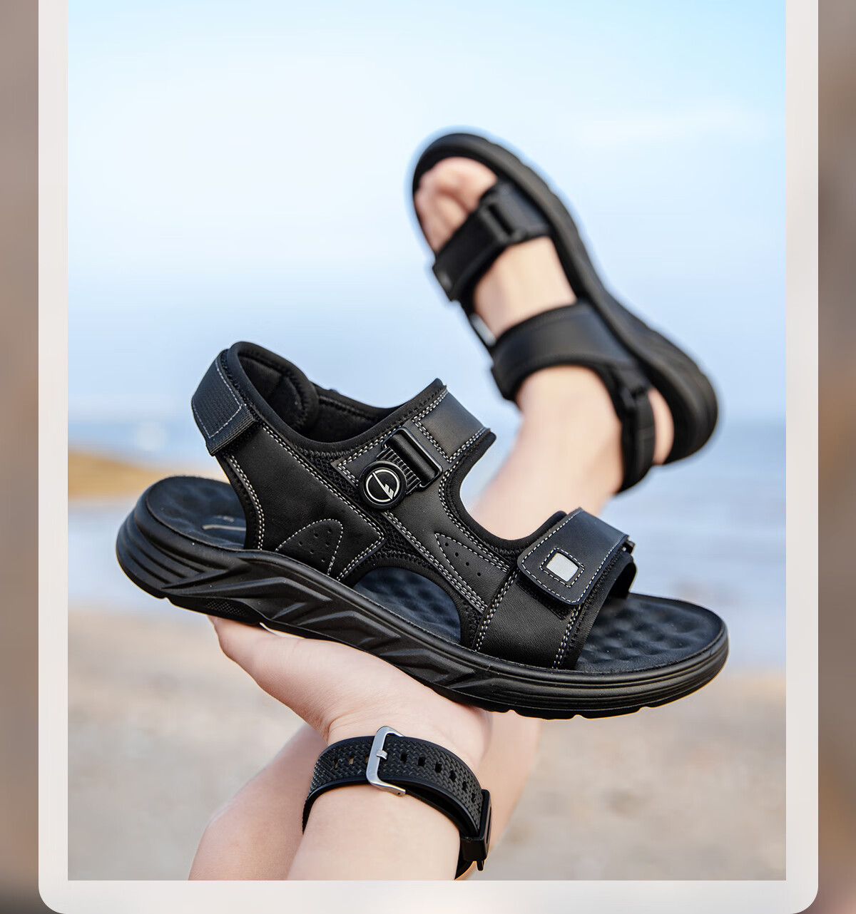 Warrior Men's Sandals Summer Breathable Versatile Thick-Soled Beach Shoes Fashion Sports Comfortable Casual Shoes Gray Black Size 41 4