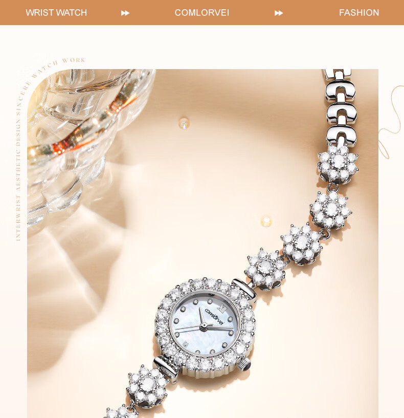 COMLORVEI Rotating Camellia Series, Diamond-Studded Sparkling Sweet Girl Quartz Movement, Mother-Of Dial, Water-Resistant, Versatile Elegant Wristwatch D678 2